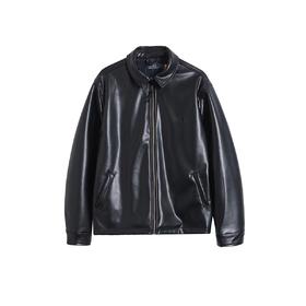 F031846春季新款简约大气纯色拉链翻领长袖皮衣单夹克外套