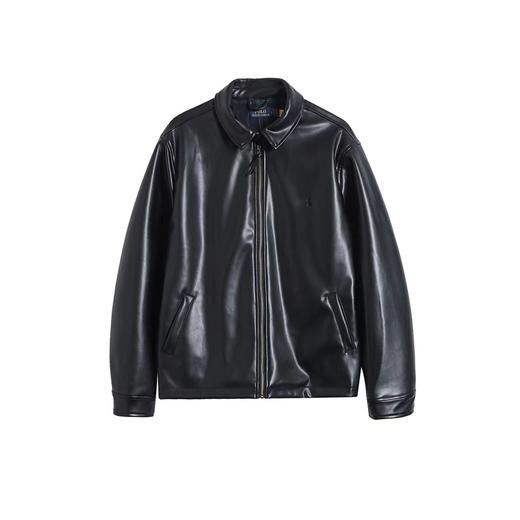 F031846春季新款简约大气纯色拉链翻领长袖皮衣单夹克外套 商品图0