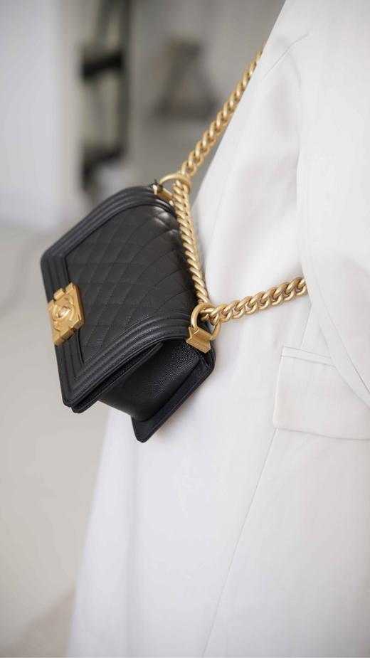 香奈儿 Leboy小球纹 单肩斜挎包 黑金小/中号 商品图3