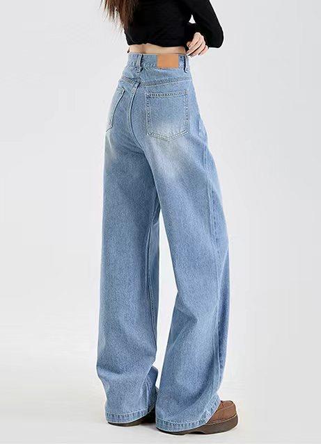 F031887窄版复古阔腿高腰宽松垂感直筒拖地裤修饰腿型显腿长牛仔裤 商品图4