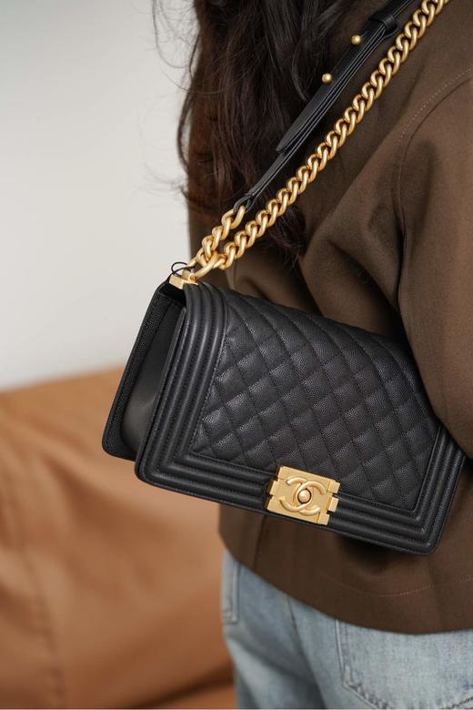 香奈儿 Leboy小球纹 单肩斜挎包 黑金小/中号 商品图11