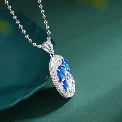 子佩集S990银【银杏寄情】情侣套链项链【DSDZ005】原创作品花丝珐琅彩双面吊坠2509 商品图4