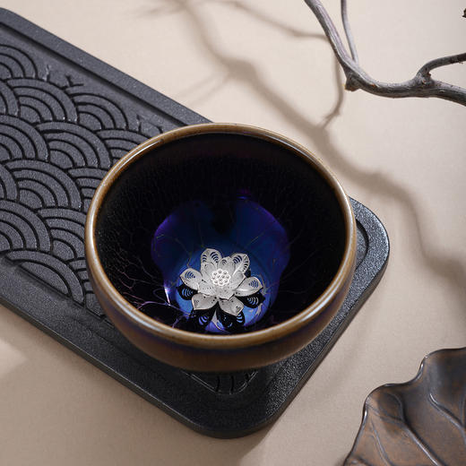 子佩集【福海鱼莲】S990银摆件【YSYCJ006】茶具品茗杯茶杯原创作品蓝色花丝莲花金鱼2509 商品图3