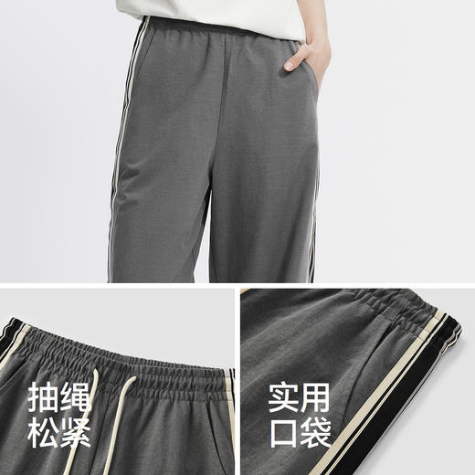 森马休闲裤女夏撞色仿麻长裤宽松慵懒运动风潮流女生显腿长阔腿裤 商品图3