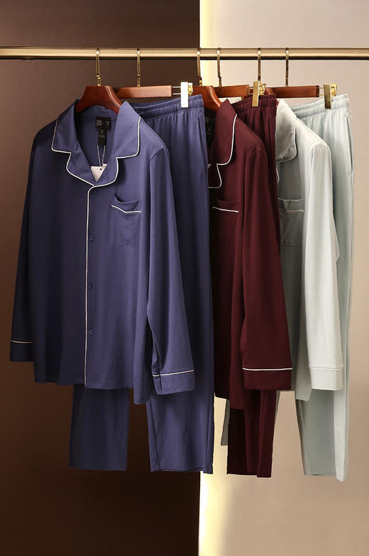 爱家同款尊享老钱风K边男士长袖家居服 休闲睡衣套装 柔软舒适 垂坠抗皱 商品图8