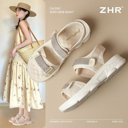 ZHR则则水钻运动凉鞋女厚底魔术贴沙滩凉鞋外出夏季百搭休闲凉鞋 商品图0