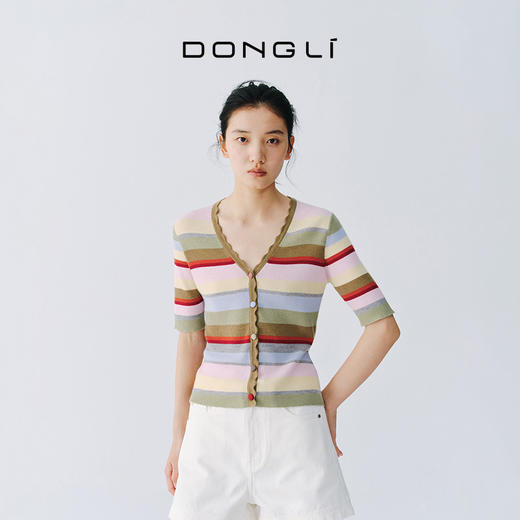 东黎 • 万物复苏 一目彩虹 山羊绒桑蚕丝 女士春夏V领半袖开衫 6050 商品图3