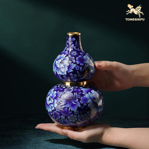 铜师傅《牡丹福禄(景泰蓝)》客厅紫铜葫芦摆件 家居装饰工艺礼品 商品图4