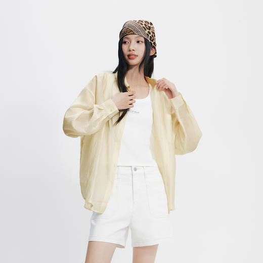 森马长袖衬衫女夏季短背心oversize肌理衬衣松弛感慵懒休闲两件套 商品图2