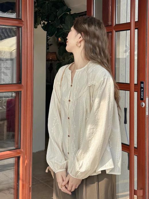 F031860早春新款法式圆领花纱重工刺绣拼接花边百搭衬衫满幅刺绣衬衫 商品图6