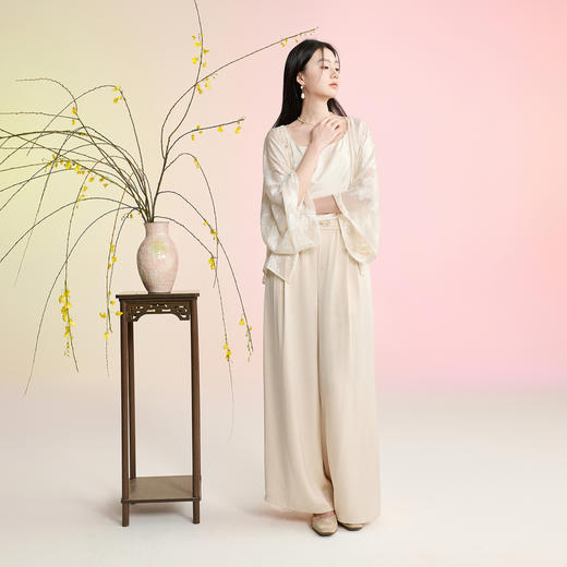 三彩【遥听山月】2026夏季新款新中式休闲裤长裤宽松高腰阔腿裤C 商品图2