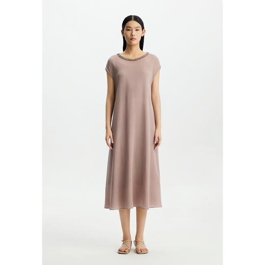 PURE TOUCH女26春夏新款木耳边连衣裙真丝鬼绉桑蚕丝系带中长裙 商品图2