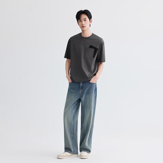 GXG男装26夏季时尚创意拼接口袋潮流百搭宽松休闲男式圆领短袖T恤K&C 商品图4