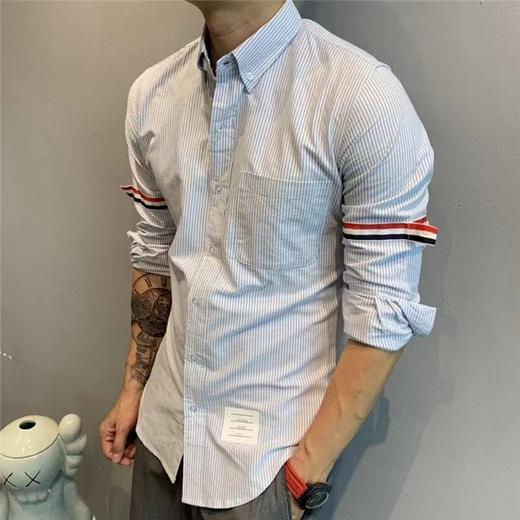 F031831春秋新款宽松直简大廓形条纹纯棉牛津衬衫单排扣立领衬衣 商品图8