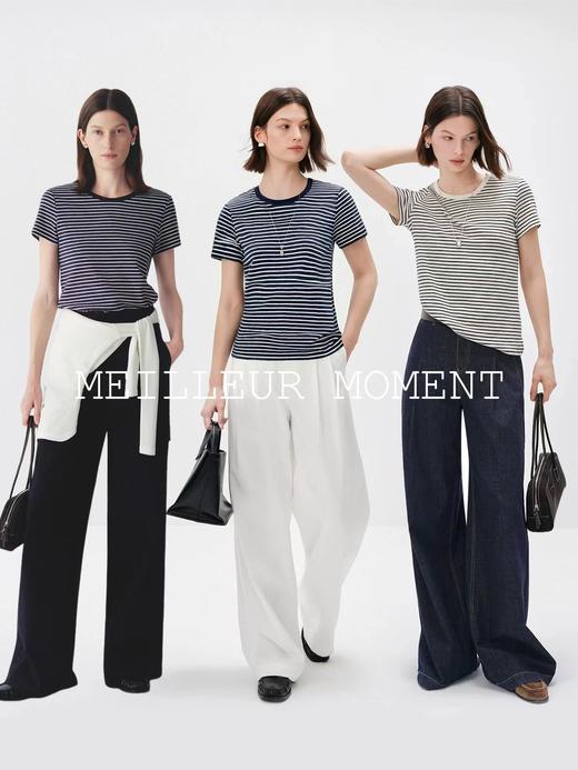 F0318116春夏新款棉氨混纺竹节棉T贝壳扣撞色条纹T恤 商品图6