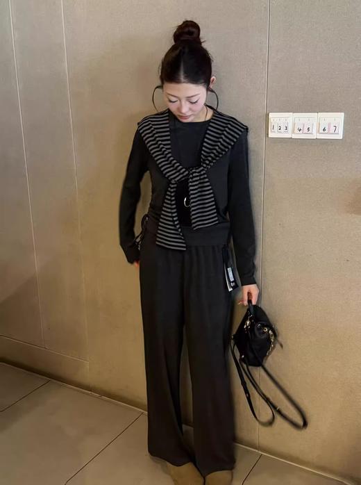 慵懒松弛感天花板！条纹披肩上衣 + 阔腿裤 商品图2