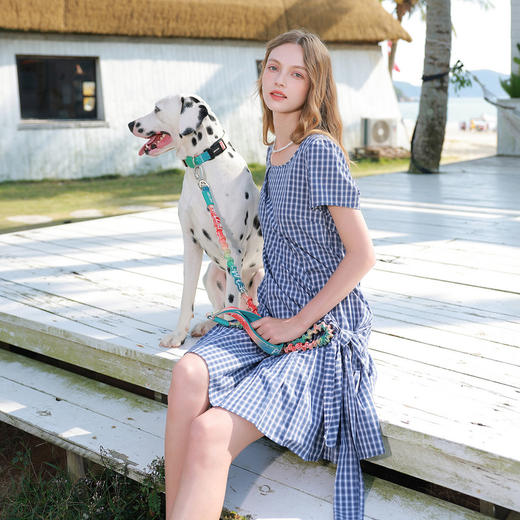 【100棉】三彩2026夏季新款格纹连衣裙不规则百褶A字裙宽松M 商品图1