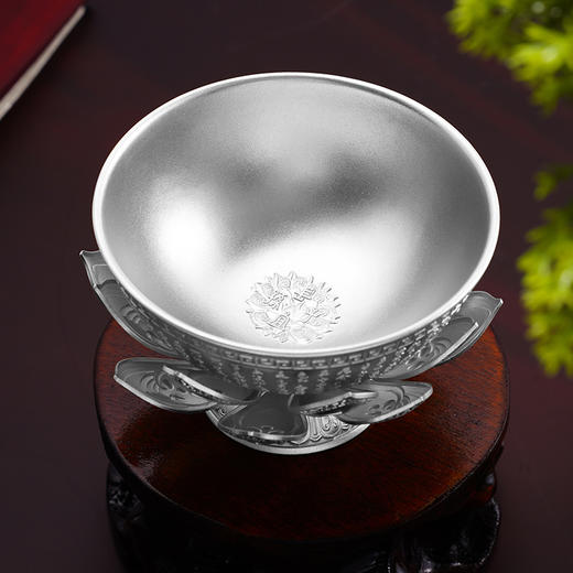 《莲花心经碗》足银999錾刻乾隆御笔心经 莲花花瓣 非遗榫卯 旋转开合 收藏 礼赠  摆件 传家宝 商品图3