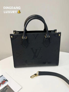 LV on the go 小号 黑金 压纹机牛皮 手提 斜挎包