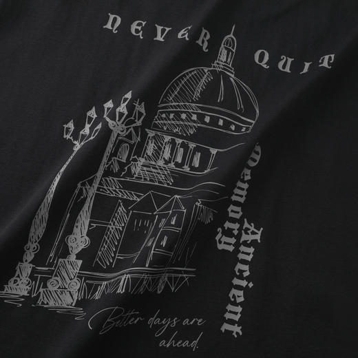 GXG男装【凉感透气】26夏季复古潮流字母建筑圆领休闲男式短袖T恤K&C 商品图5