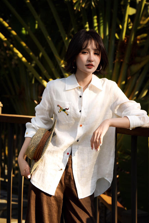 YAW8866亚麻刺绣衬衫 商品图6