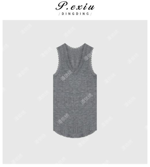 03-4潘依绣丁丁宠粉夏季新款薄款V领法式花边针织内搭背心W9117 商品图0