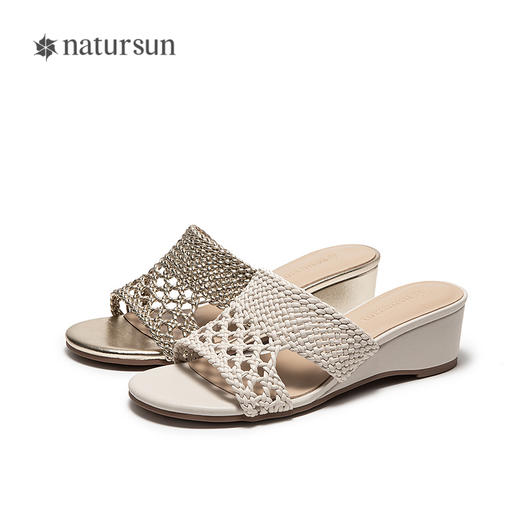 【上新】natursun时尚编织镂空坡跟拖鞋女2026新款夏季懒人舒适一字拖凉鞋N26325266 商品图4