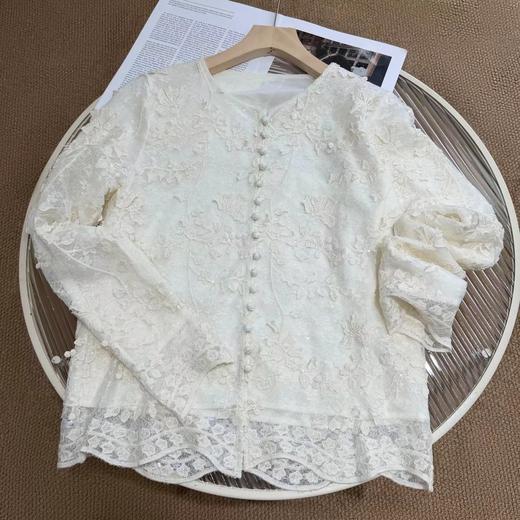 F031859春季新款重工刺绣闪片立体水溶蕾丝新中式衬衫 商品图0