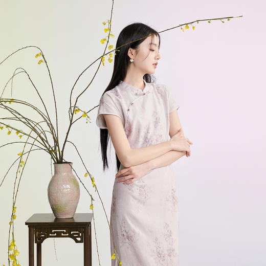 【巧笑嫣然】三彩2026夏季新款印花立领收腰连衣裙新中式长裙C 商品图1