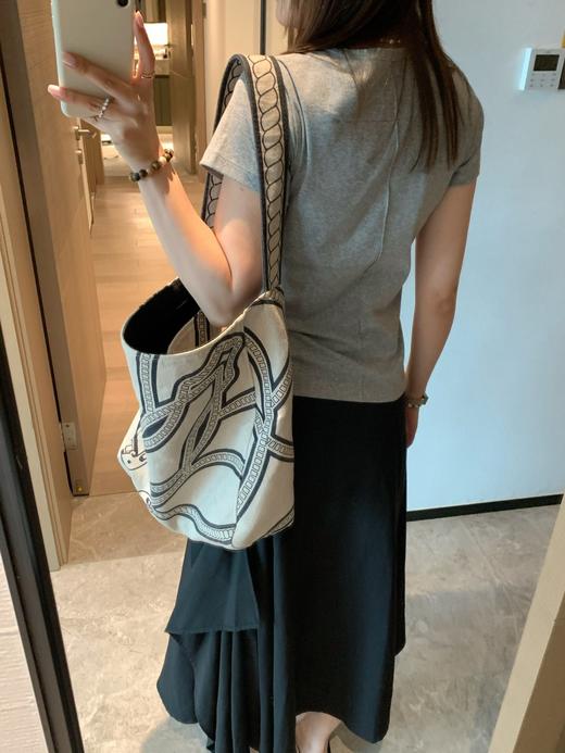 UNI*同款原创小马图腾_编织设计原麻亚麻印花帆布包 商品图5