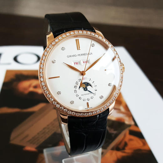 【95新】Girard-Perregaux 芝柏49535D52A1A1-BK6A自动机械机芯日期、星期、月份显示40MM（男款）1966系列18K玫瑰金；镶嵌钻石表圈090326TJ40 商品图2