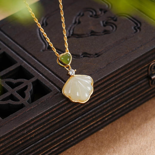 子佩集S925银【秋风杏语】套链【DZ05083】纯银古法银项链贝壳和田玉爱心青玉镀金2509 商品图5