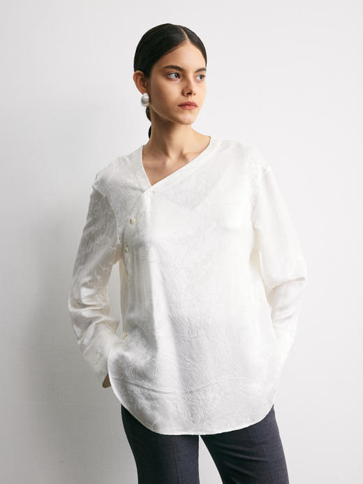 YANYI CHANG｜91960491 中式斜襟真丝提花衬衫 [ 雅白 ] 商品图3