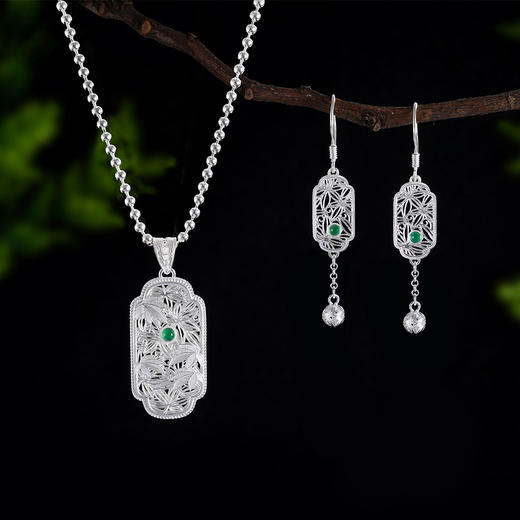 子佩集S990银【枫生水起】大号套链项链【DSDZ010】纯银花丝绿玉髓大师工坊原创作品枫叶2509 商品图1