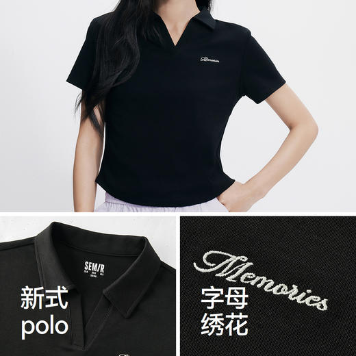 森马POLO衫女夏季短款正肩修身字母绣花套头衫简约气质小个子衣服 商品图3