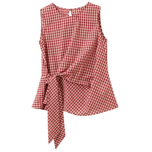 三彩2026夏季新款圆领无袖格纹上衣套头小衫套头衬衣系带收腰M 商品图4