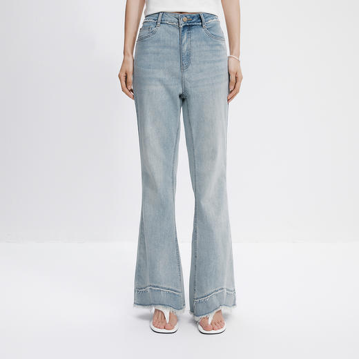 森柔|森马牛仔裤女夏季毛边长裤设计感显腿长港风潮流街头喇叭裤 商品图1