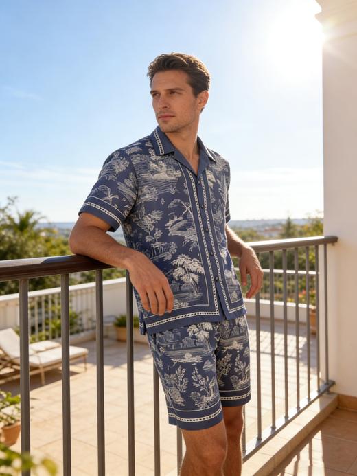 【极繁真丝套装】SCHIESSER铂雅极繁系列｜铂雅男士真丝家居经典开衫短袖短裤套装～99/19905H 商品图0