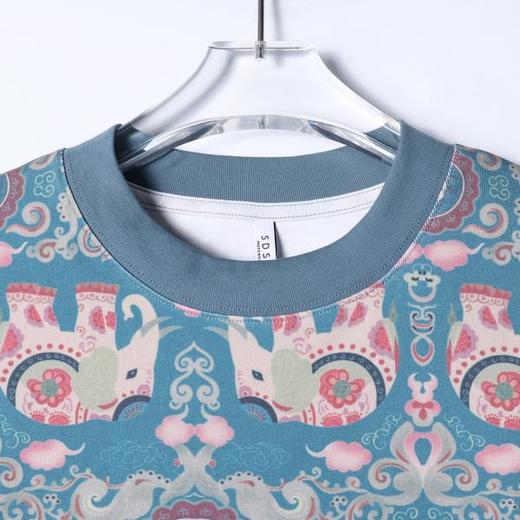 26T172SDSA男装2026新款高贵轻奢时尚撞色大象满印短袖T恤百搭圆领上衣 商品图2