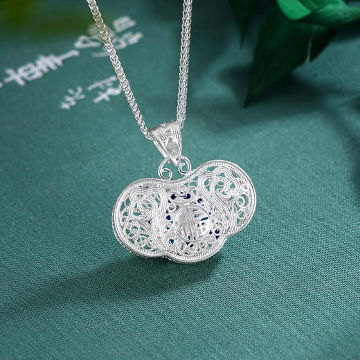 子佩集S990银【荷花福来】套链项链【MXDZ021】纯银花丝蓝色莲花荷花2509 商品图1