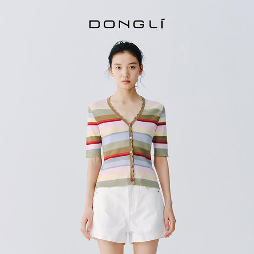 东黎 • 万物复苏 一目彩虹 山羊绒桑蚕丝 女士春夏V领半袖开衫 6050 商品图1