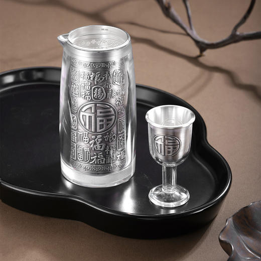 子佩集【百福一生】S999银摆件【DLJB001】酒具套装（一壶六杯）2509 商品图1