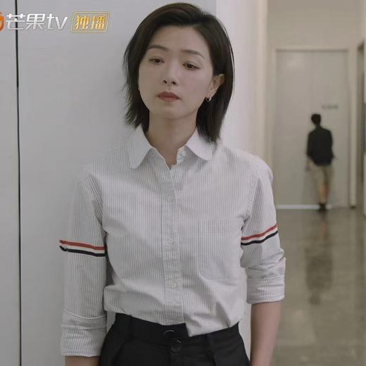 F031831春秋新款宽松直简大廓形条纹纯棉牛津衬衫单排扣立领衬衣 商品图11