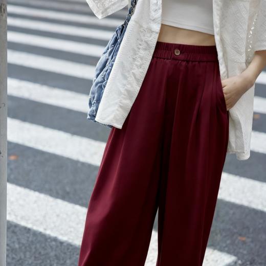 下单3-7天发货！ LONGNVFAIR 牛仔天丝棉安可拉红阔腿裤 高腰阔腿版型 显瘦显高 材质软fufu 藏肉显腿长 商品图1