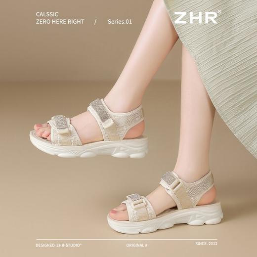 ZHR则则水钻运动凉鞋女厚底魔术贴沙滩凉鞋外出夏季百搭休闲凉鞋 商品图5