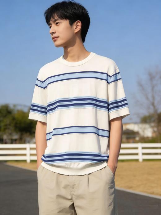 G2000男装SS26商场新款【BLACK】【可机洗】条纹针织短袖T恤衫61471044 商品图1