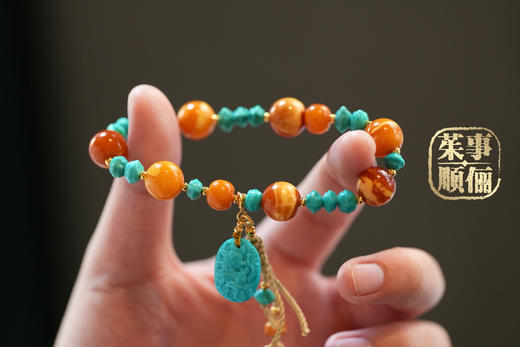 【26年女神樱花季】【茱事顺俪】18k金蜜蜡绿松多宝手串 商品图1