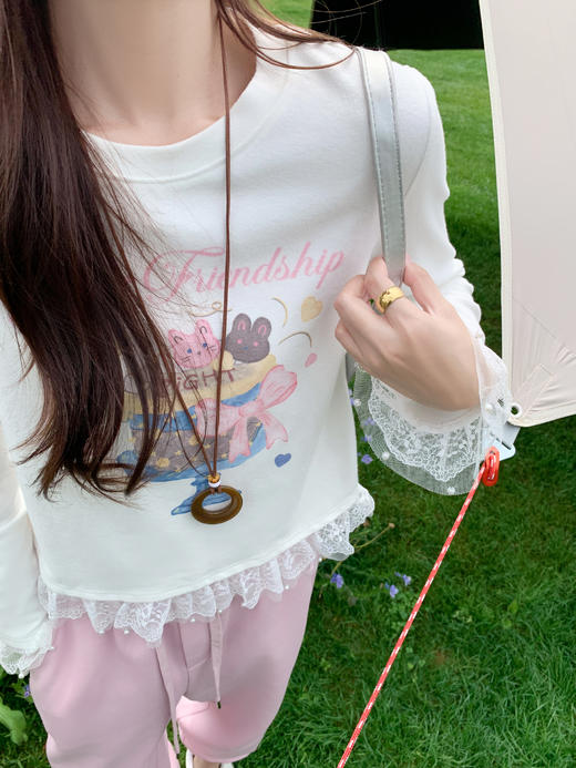 <曾小咸推荐>3.20现货秒杀 ！微信超特价！卡通印花拼接蕾丝边T恤 日常149.99 立减90 秒杀59.99！！ 商品图6