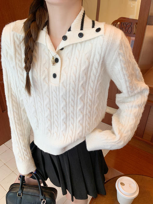 <曾小咸推荐>3.21现货秒杀 ！微信超特价！韩系学院风翻领麻花毛衣 日常199.99 立减110 秒杀89.99！！ 商品图7