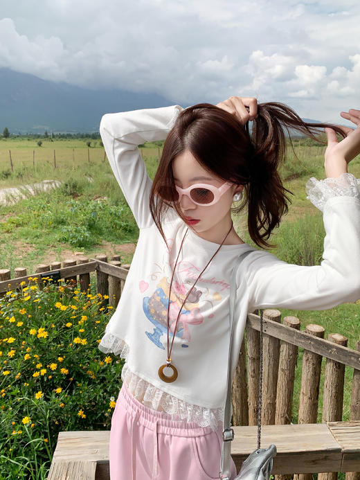 <曾小咸推荐>3.20现货秒杀 ！微信超特价！卡通印花拼接蕾丝边T恤 日常149.99 立减90 秒杀59.99！！ 商品图8